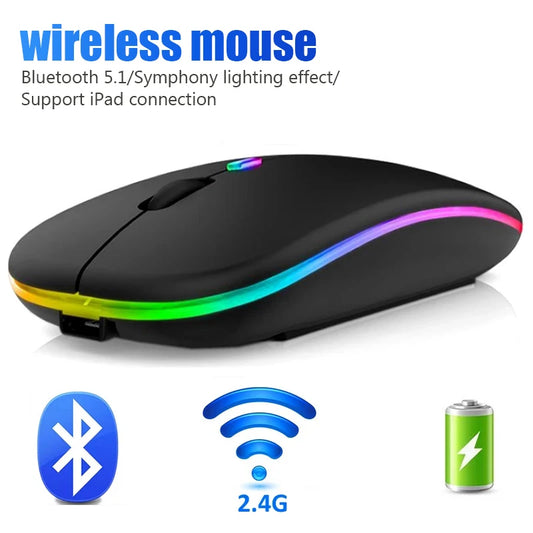 Gaming Computer Mouse #4 - Wireless, For Laptop or PC, Bluetooth, LED Backlit, Ergonomic, Rechargeable