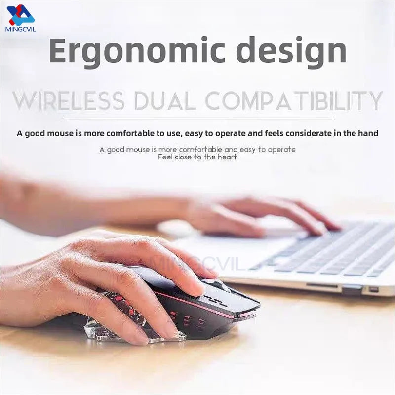 Gaming Computer Mouse #6 - Rechargeable, Wireless, Bluetooth, USB Mechanical Option, E-Sports, Backlight