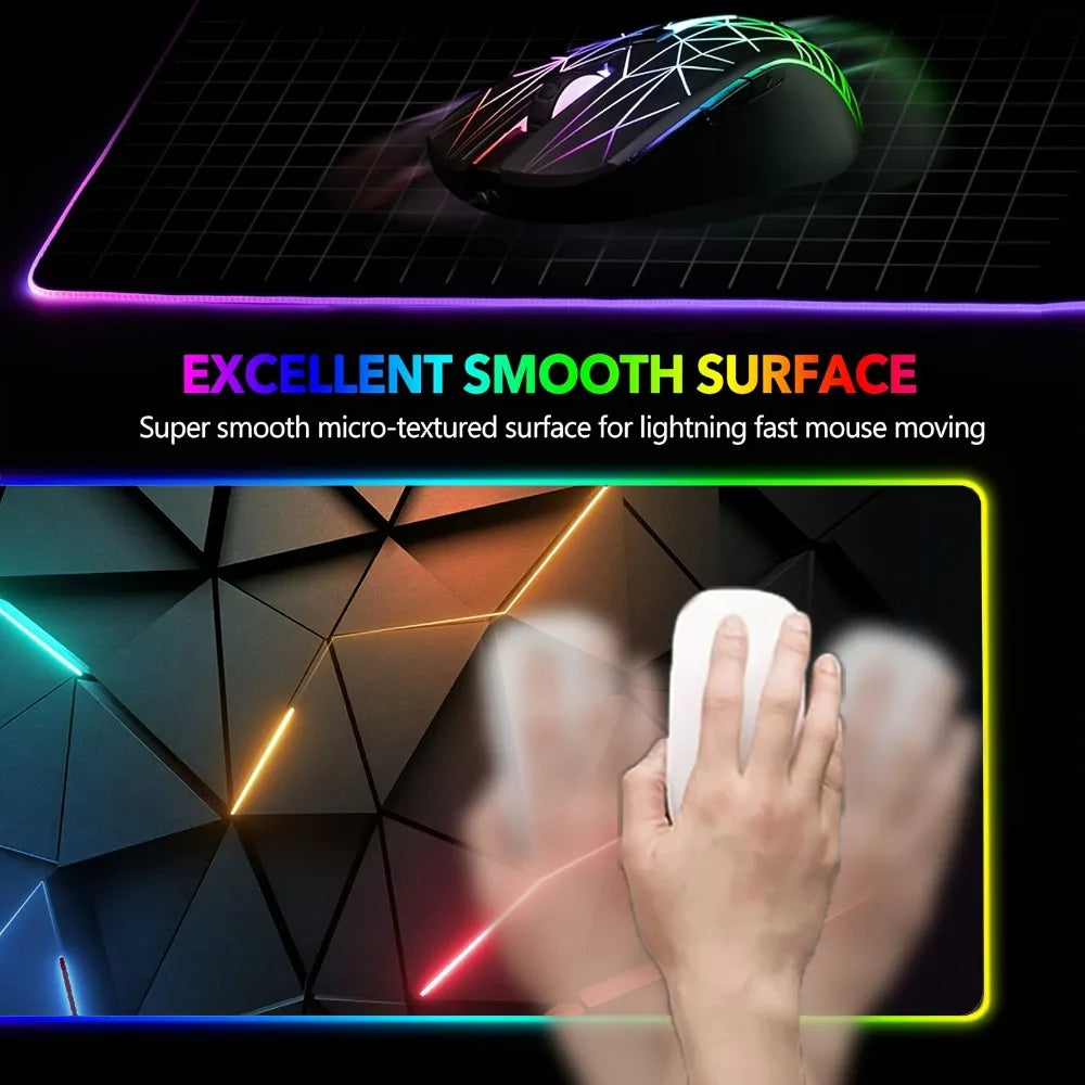 Gaming Mouse Pad #3 - with RGB Lighting, Featuring Various Geometric Line Patterns, Equipped with Button Controls for Light Modes.