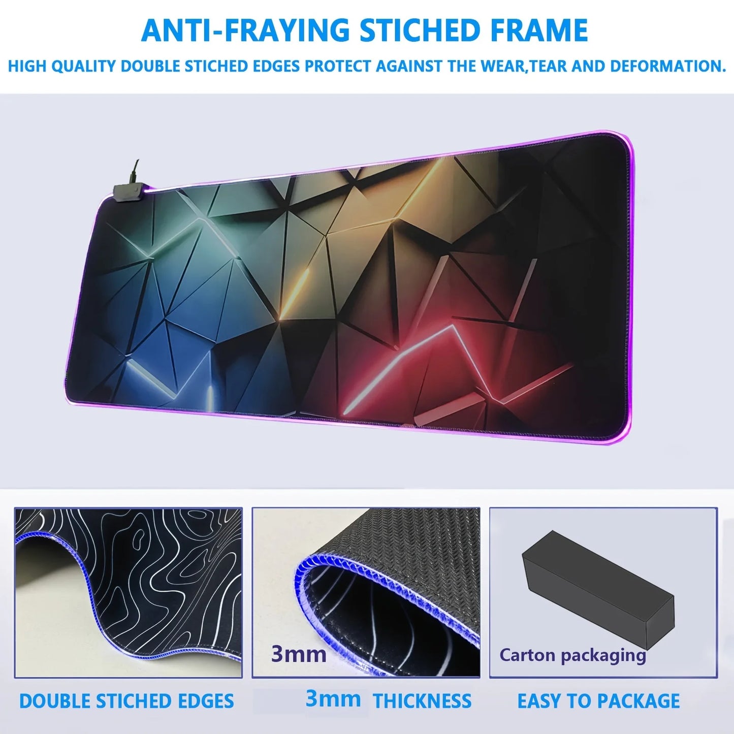 Gaming Mouse Pad #3 - with RGB Lighting, Featuring Various Geometric Line Patterns, Equipped with Button Controls for Light Modes.