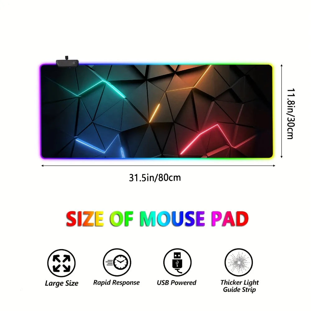 Gaming Mouse Pad #3 - with RGB Lighting, Featuring Various Geometric Line Patterns, Equipped with Button Controls for Light Modes.