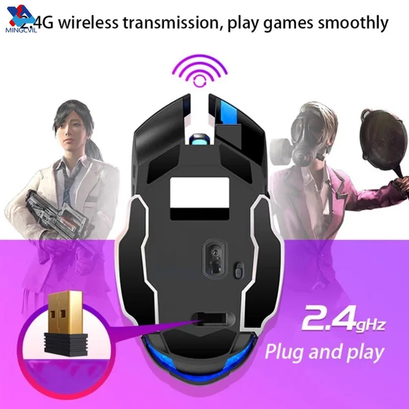 Gaming Computer Mouse #6 - Rechargeable, Wireless, Bluetooth, USB Mechanical Option, E-Sports, Backlight