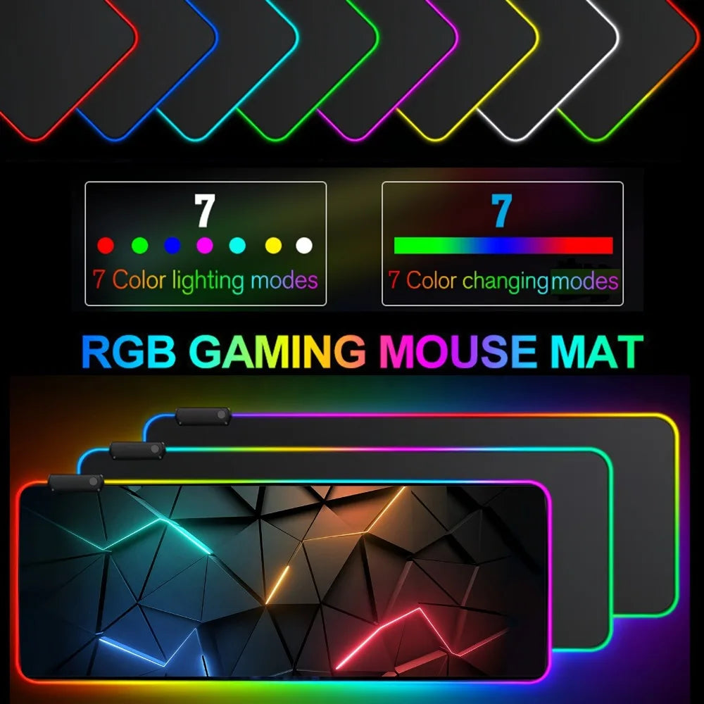 Gaming Mouse Pad #3 - with RGB Lighting, Featuring Various Geometric Line Patterns, Equipped with Button Controls for Light Modes.