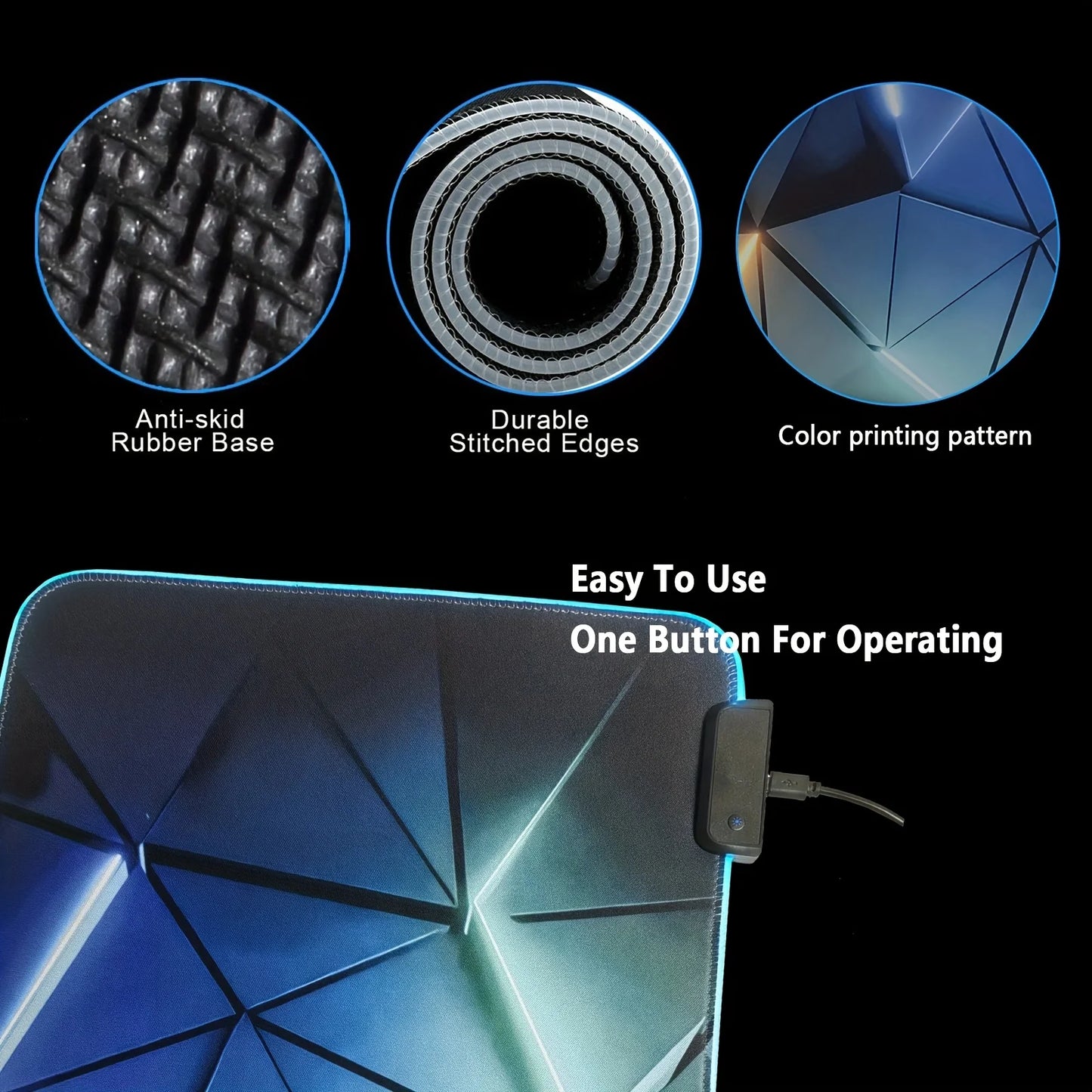 Gaming Mouse Pad #3 - with RGB Lighting, Featuring Various Geometric Line Patterns, Equipped with Button Controls for Light Modes.