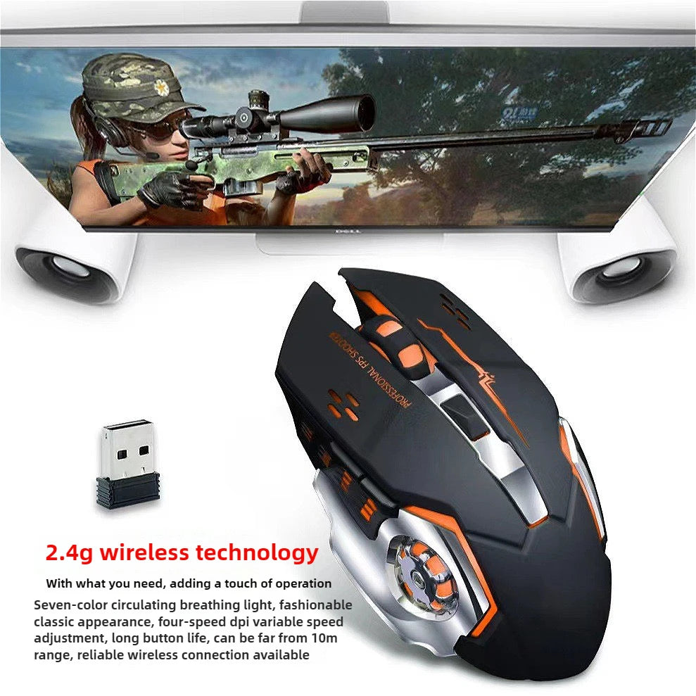 Gaming Computer Mouse #6 - Rechargeable, Wireless, Bluetooth, USB Mechanical Option, E-Sports, Backlight