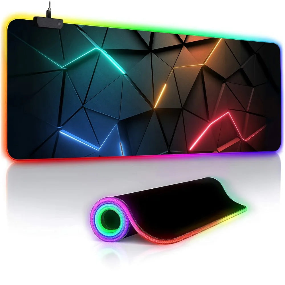 Gaming Mouse Pad #3 - with RGB Lighting, Featuring Various Geometric Line Patterns, Equipped with Button Controls for Light Modes.