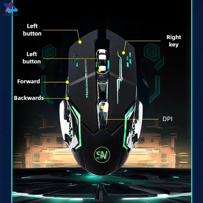 Gaming Computer Mouse #6 - Rechargeable, Wireless, Bluetooth, USB Mechanical Option, E-Sports, Backlight