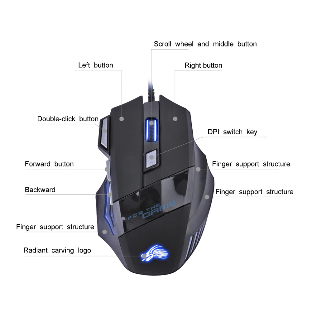 Gaming Computer Mouse #3 - 7 Button, Backlit Ergonomic, Backlight Adjustable, for PC Laptop or Desktop