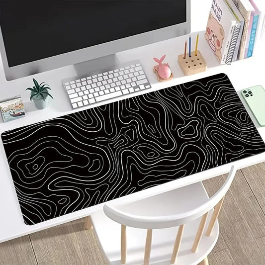 Gaming Mouse Pad #1 - 1 Pc, Large Keyboard Pad, 31.5 x 11.8in, Topographic, Black and White