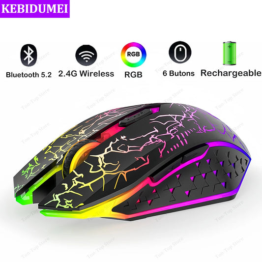 Gaming Computer Mouse #7 - Bluetooth 5.2, RGB, 2.4G Wireless Mouse, Dual-Mode, 6 Buttons, For MacBook Tablet Laptops or Computer