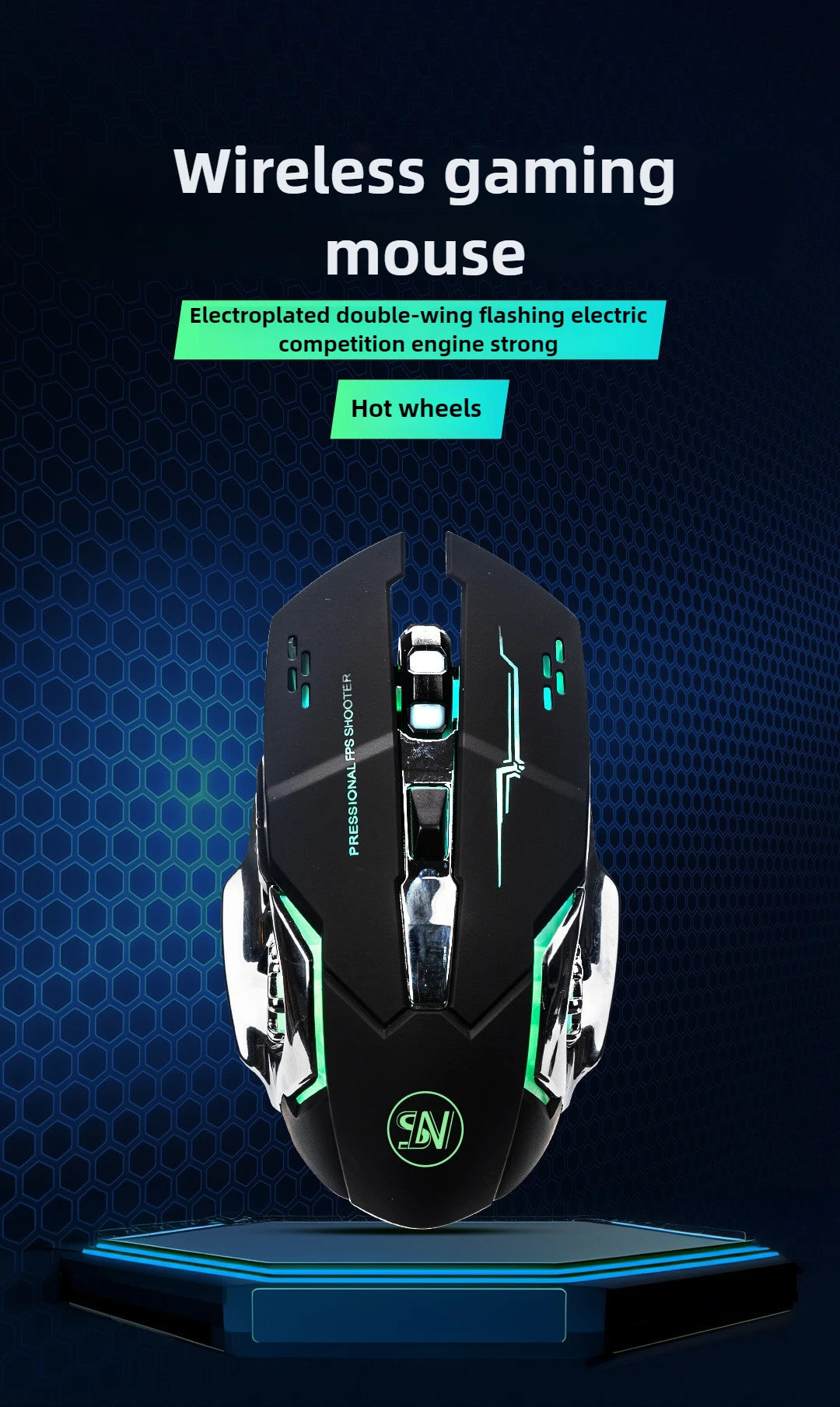 Gaming Computer Mouse #6 - Rechargeable, Wireless, Bluetooth, USB Mechanical Option, E-Sports, Backlight