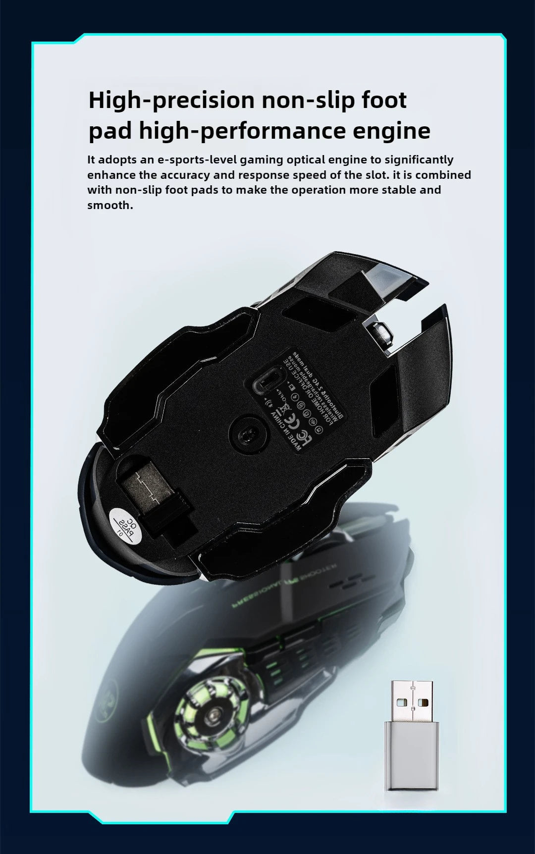 Gaming Computer Mouse #6 - Rechargeable, Wireless, Bluetooth, USB Mechanical Option, E-Sports, Backlight