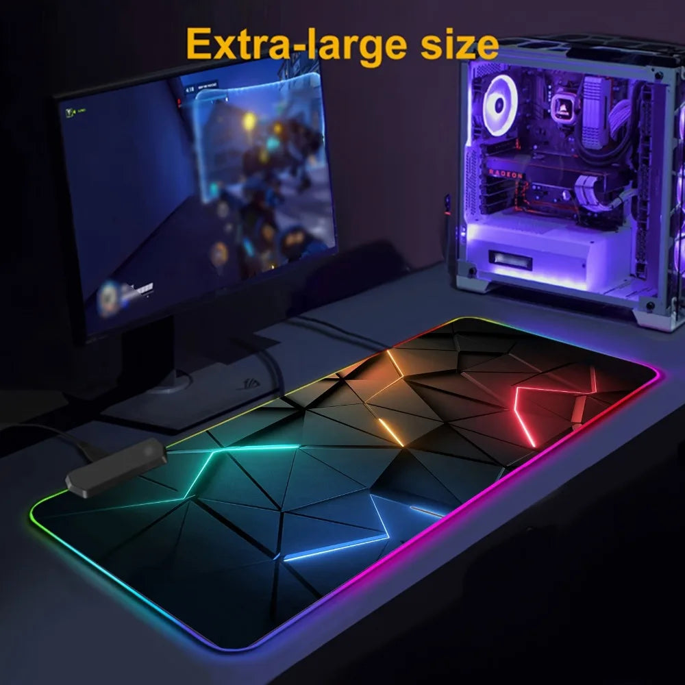 Gaming Mouse Pad #3 - with RGB Lighting, Featuring Various Geometric Line Patterns, Equipped with Button Controls for Light Modes.